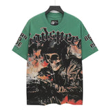 Cross-border wholesale high version gods short-sleeved heavy weight washed fog high street skull pure cotton printed round