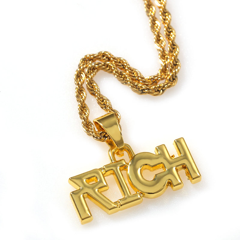 Jewelry Hip Hop Full Diamond "RICH" Letter Pendant Necklace Word Up rapper