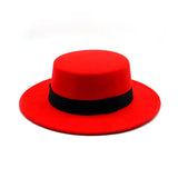 Walter White Hats Retro British Style Flat Top Hat Couples' Cap Autumn and Winter Big Flat Brim Woolen Warm Hat