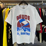 Rhude T Shirts Windsurfing Printed Cotton Casual Short Sleeves Men and Women