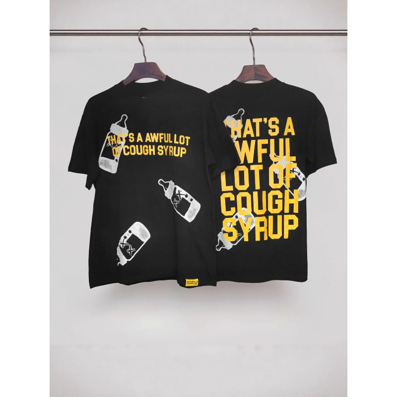 Cough syrup short-sleeved high-quality pure cotton round neck t-shirt fashionprinting breathable short-sleeved summer