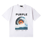 Wholesale high street purple br@nd american style short sleeve loose retro casual t-shirt couple trendy tee