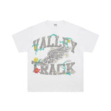 American retro valeforever washed & distressed hotfix rhinestone cotton short sleeve high street star t-shirt