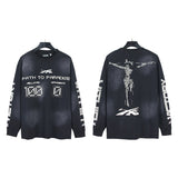 pa long sleeve t-shirt palm tree back letter big logo bat sleeve os dropped shoulders