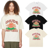 Rhude T Shirts Coconut Printed Cotton Casual Short Sleeve Men and Women