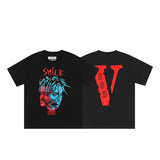 Cross-border supply large v letter lne cherry blossom short half-sleeve sketch embroidery lip print graffiti print short