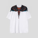 mb short-sleeved python lion head colorful feather wings t-shirt european and american loose couple