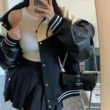 Unisex Baseball Jersey Vintage PU Baseball Uniform Loose Casual Jacket