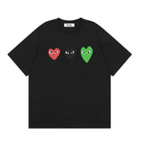 Correct version star kawakubo pla heartembroider short-sleeved pure cotton red heart peach couple t-shirt y