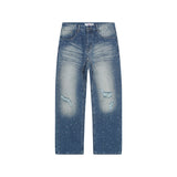 American retro valeforever washed distressed hotfix rhinestone ripped denim shorts - high street style