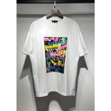 Wholesale american streetwear purple flow paint letter graffiti logo high-quality short-sleeve t-shirt for men and couples