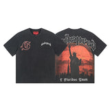 Cross-border gs american high street washed retro skull racing machine girl printing short-sleeved fashion