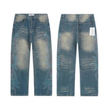 American retro valeforever washed distressed hotfix rhinestone ripped denim shorts - high street style