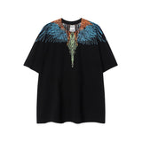 Cross-border wholesale european and american mb short-sleeved gradient colorful wings t-shirt couple black and white feather half