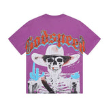 European and american high street gd rock heavy industry washed distressed skull letter speed short sleeve