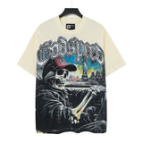 Cross-border foreign trade high version gods short-sleeved heavy weight washed fog high street skull pure cotton printed round