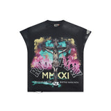 Wholesale american retro rugged play gorilla print t-shirt - distressed, ripped, faux two-piece short sleeve