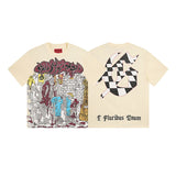 European and american high street gd rock heavy industry washed distressed skull letter speed short sleeve