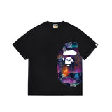 Wholesale japanese style side plaid camo ape head short sleeve color block trendy t-shirt for summer