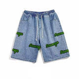 Unisex Jeans Loose Elastic Waist Wide Leg Vintage Casual Denim Shorts