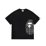Wholesale japanese style side plaid camo ape head short sleeve color block trendy t-shirt for summer