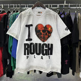 High street style roughplay gorilla print tee - distressed ripped faux layered short sleeve - american retro trend