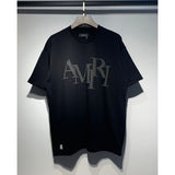 amri flow paint graffiti letter starry sky classic logo print short sleeve couple t-shirt