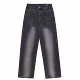 Unisex Jeans Vintage Wash Loose Jeans Straight Wide Leg Pants Oversize Casual Pants