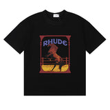 Rhude T Shirts Horse Frame Printing Cotton Casual Short Sleeve Men and Women
