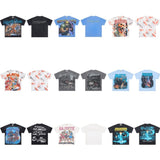 Majestik american street style retroprinting distressed loose hot diamond high street style tops short-sleeved t-shirt