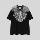 mb short-sleeved python lion head colorful feather wings t-shirt european and american loose couple
