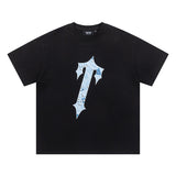 trap gradient letter tiger head short sleeve european and american high street trap star printing t-shirt loose s