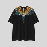 mb short-sleeved python lion head colorful feather wings t-shirt european and american loose couple