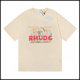Export wholesale niche american fashion rhu flag floralsprinting double yarn pure cottoncasualloose couple short-sleeved t
