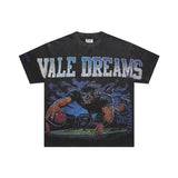 American retro valeforever washed & distressed hotfix rhinestone cotton short sleeve high street star t-shirt
