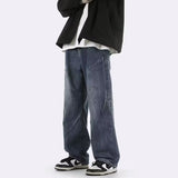 Unisex Jeans Retro Blue Wide Leg Jeans Men's Loose Straight Pants