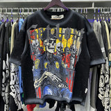 American bkys hot diamond bling glitter washed distressed retroloosepure cotton terry short-sleeved t-shirt
