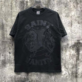 Wholesale american streetwear saint short-sleeve t-shirt vanity washed vintage letter print sweatshirt hoodie