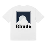 Rhude T Shirts Moonlight Blue Printed Cotton Casual Short Sleeve Men and Women