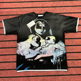 valley washed distressed printed short-sleeved hip-hop loose street t-shirt hooded