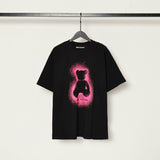 beheaded bear short-sleeved pa flame letter flow paint back logo trendy couple t-shirt