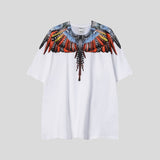 mb short-sleeved python lion head colorful feather wings t-shirt european and american loose couple