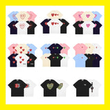 Correct version star kawakubo pla heartembroider short-sleeved pure cotton red heart peach couple t-shirt y