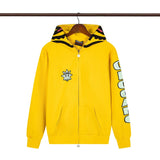 streetwear zip hoodie cartoon letter print zip-up sweatshirt and pants camouflage set