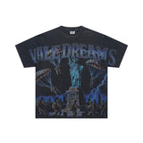 American retro valeforever washed & distressed hotfix rhinestone cotton short sleeve high street star t-shirt