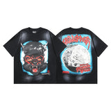Ss american skull washed and distressed letter loose plus size short sleeve streetwear t-shirt - men's trendy style