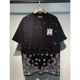 [gram] am peace dove flowing paint graffiti letter starry sky classic logo printing short sleeve couple t-shirt