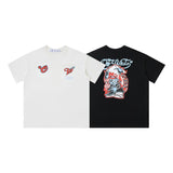 Wholesale off short sleeve ow dissolved arrow gradient starry sky splash ink t-shirt yellow tape warning line love