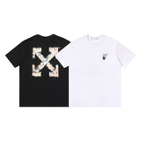 Wholesale off short sleeve ow dissolved arrow gradient starry sky splash ink t-shirt yellow tape warning line love