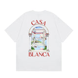 casa casablanca short-sleeved fantasy door letter logo printingstylish round neck short-sleeved t-shirt